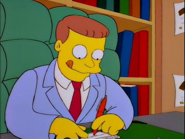Lionel Hutz scribbling over the message with a red pen.