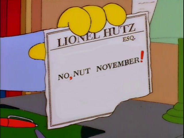 Lionel Hutz presenting the crudely corrected message, which now reads, "NO, NUT NOVEMBER!"