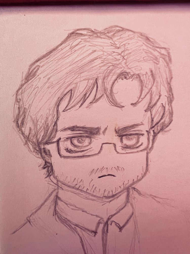 Pencil doodle of Will Graham, with his classic fed up expression