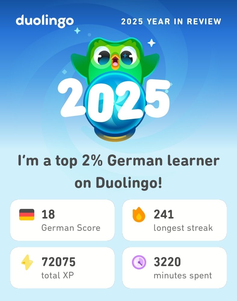Personal Duolingo stats for year 2025