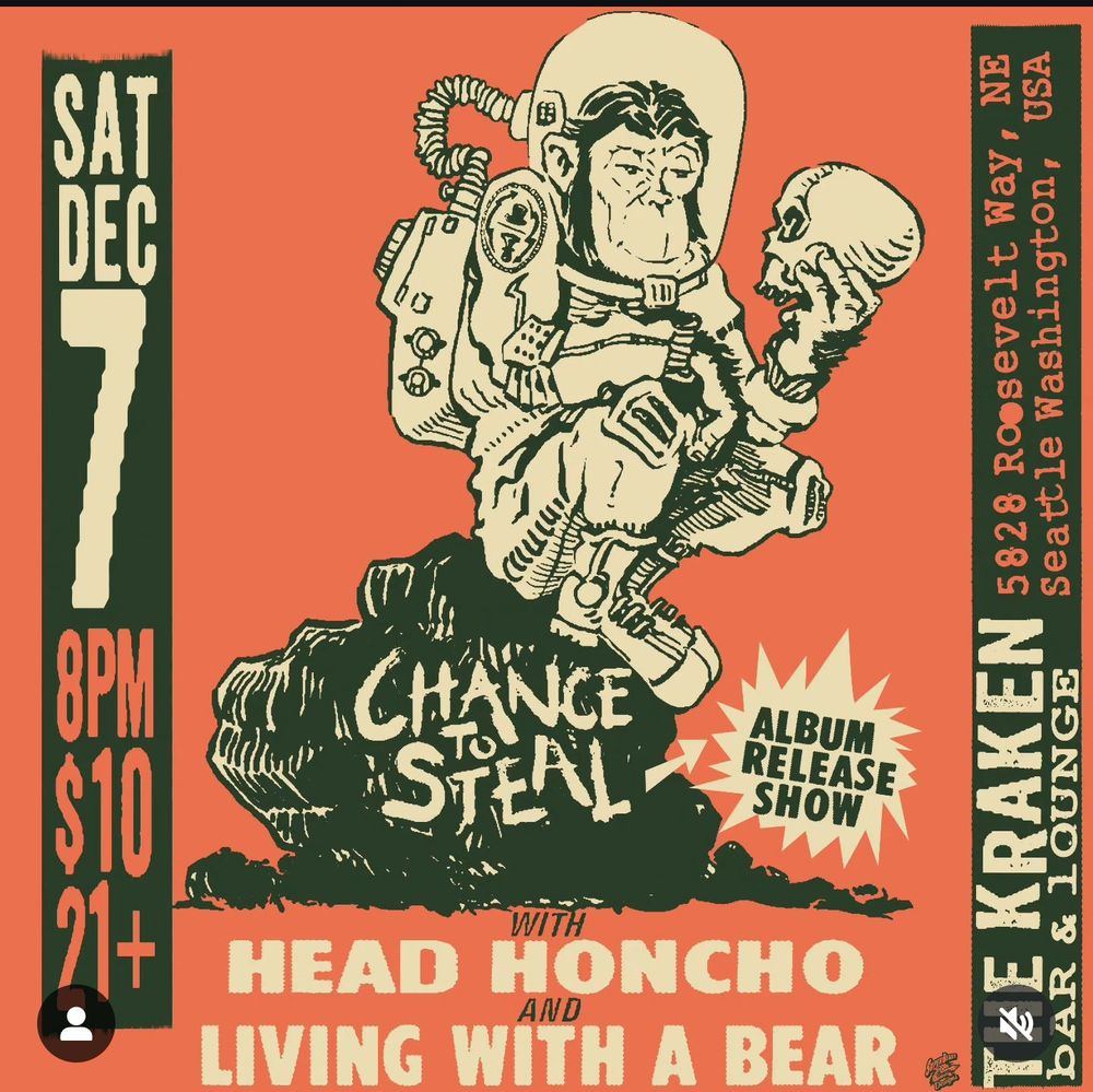 Chance To Steal album promo, Learning To Be Sad. The image is of a chimpanzee astronaut sitting and contemplating its place in the universe.