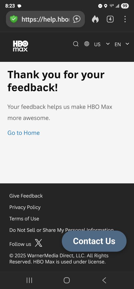 Feedback confirmation from HBO. 