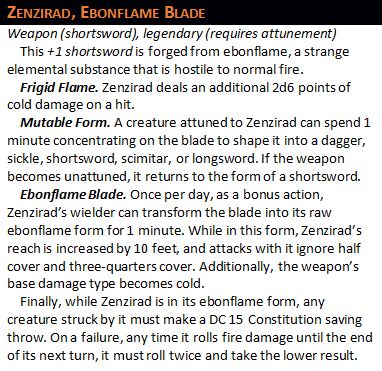 5e item "Zenzirad, Ebonflame Blade"