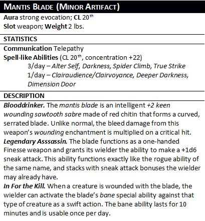 pf1 item Mantis blade (Minor Artifact)