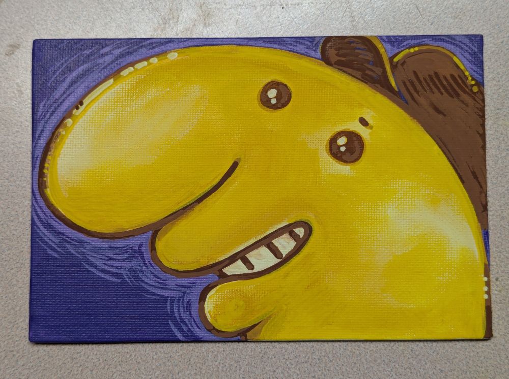 Acrylic marker illustration of Charlie Dompler from Smiling Friends on small canvas board.