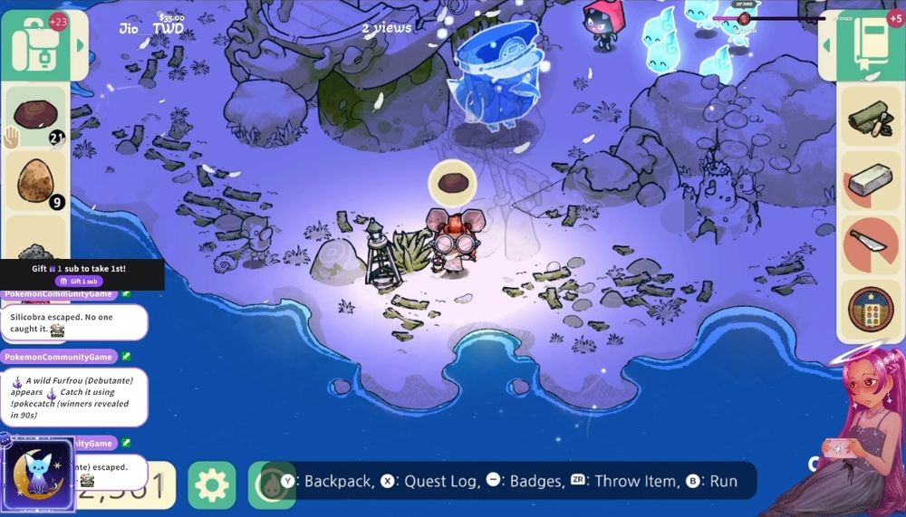 Screenshot of Nightly Alibi's Syzygy playing Cozy Grove on Twitch Stream.