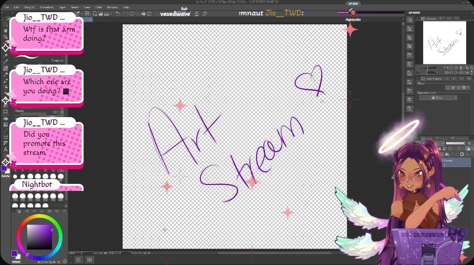 Screenshot of Nightly Alibi's Twitch Art Stream