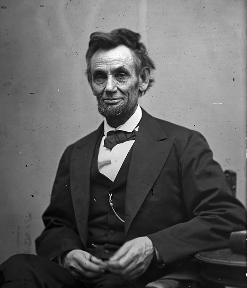 President Lincoln without top hat, sitting. 