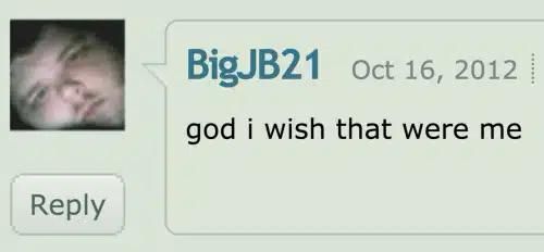 Screenshot from DeviantArt thats says “god i wish that were me”