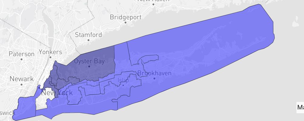 hideous but effective Democratic gerrymander of Long Island and Staten Island, using Southeast Queens and Flatlands to nuke every Long Island Republican off the map and using Manhattan+brownstone Brooklyn to get rid of Nicole Malliotakis