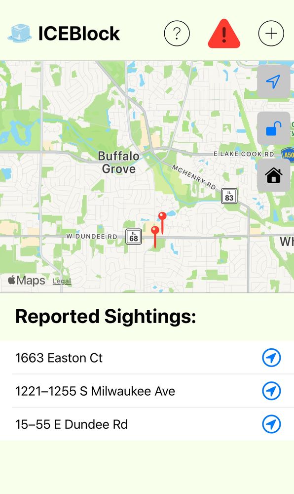 Reported ICE Sightings:

1663 Easton Ct
1221-1255 S Milwaukee Ave
15-55 E Dundee Rd