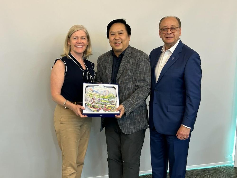 APTA Chair Leanne Redden and APTA President and CEO Paul Skoutelas with Jeremy Yap, Senior Director, National Transport Academy, Ministry of Transport, Singapore during visit with Singapore Land Transport Authority.
