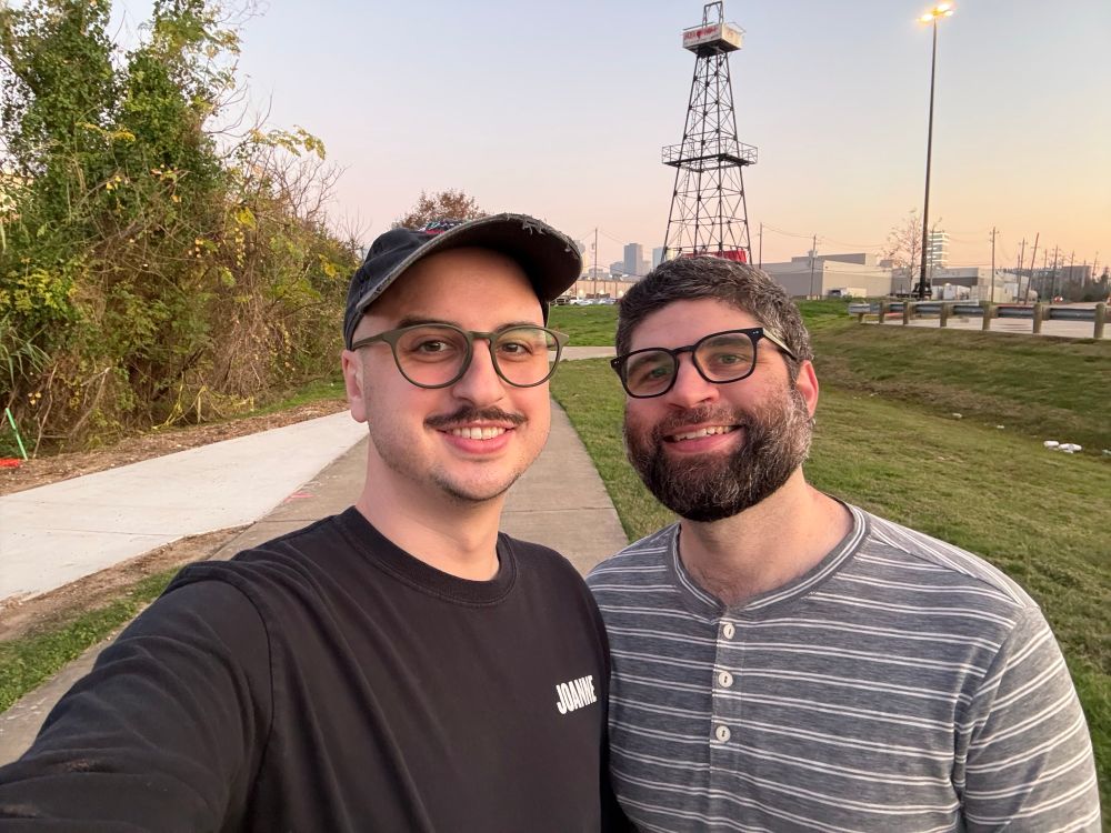 Me, on the left, and J on the right on an evening walk around our neighborhood.