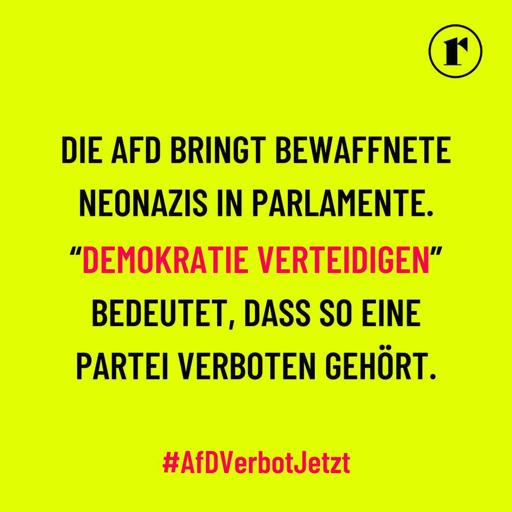 Die AfD bringt bewaffnete Neonazis in Parlamente.

"Demokratie verteidigen bedeutet, dass so eine Partei verboten gehört.

#AfDVerbotJetzt