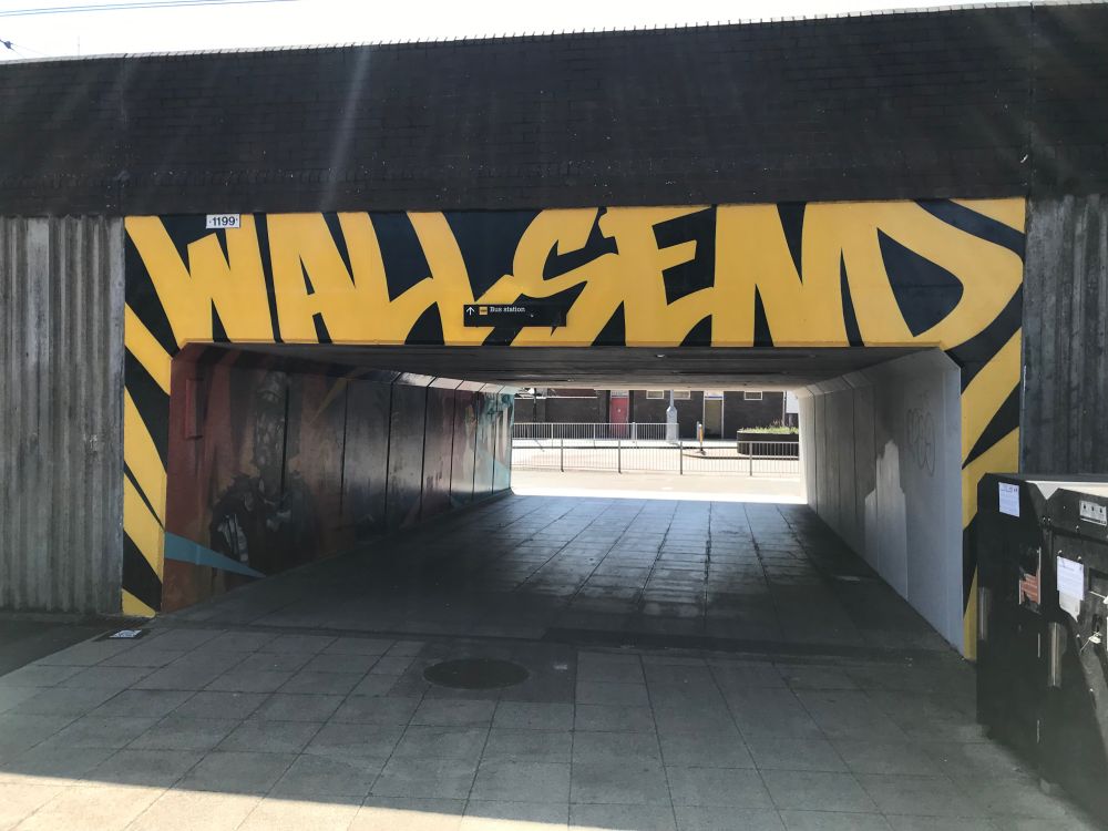 Northern entrance to a short subway underneath Wallsend Metro station. The name 