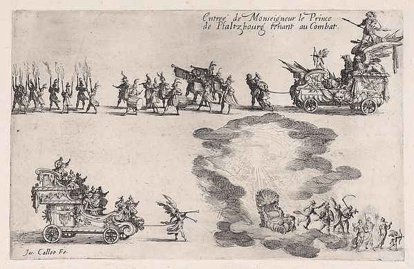 Entrée du Prince de Pfalzbourg (Entrance of the Prince of Pfalzbourg), from "Le Combat a la Barrière" (1627) by Jacques Callot.