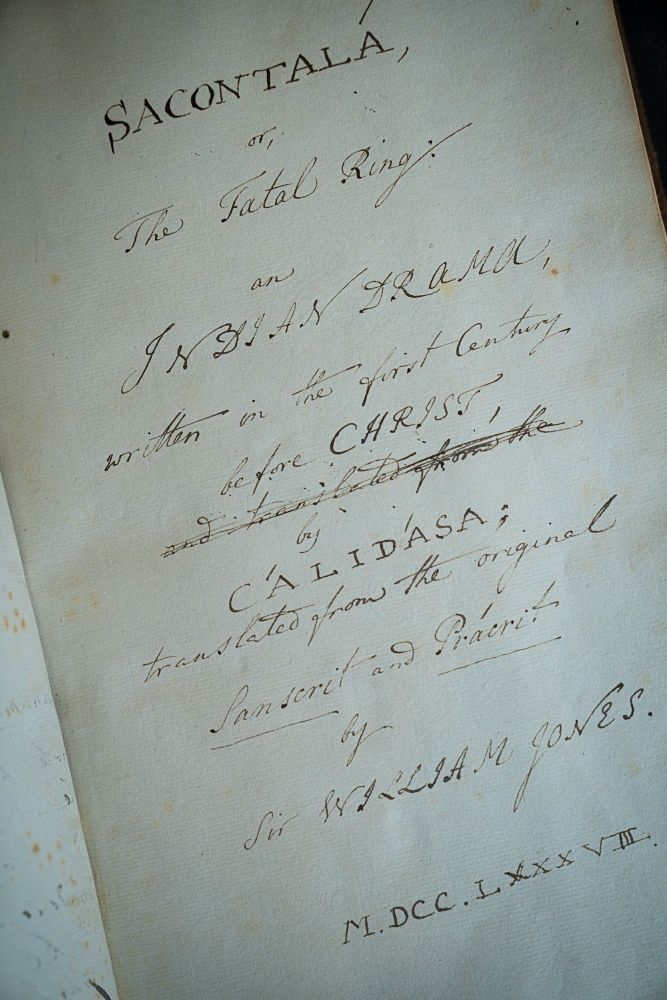 The first page from a manuscript of collected writings showing "Sacontalá, or The Fatal Ring". Shelfmark: MS. Sansk. c. 37, 1788. Available to explore on Digital Bodleian.