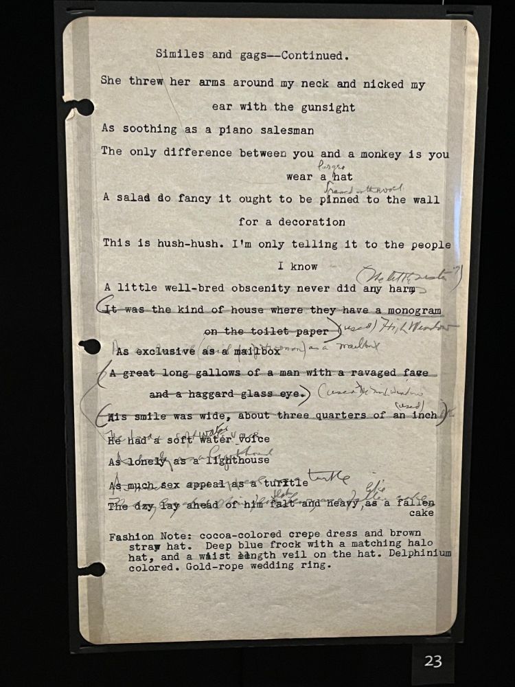 A typewritten page listing similes and comparisons by Raymond Chandler; part of the Bodleian Libraries 'Write, Cut, Rewrite' exhibition