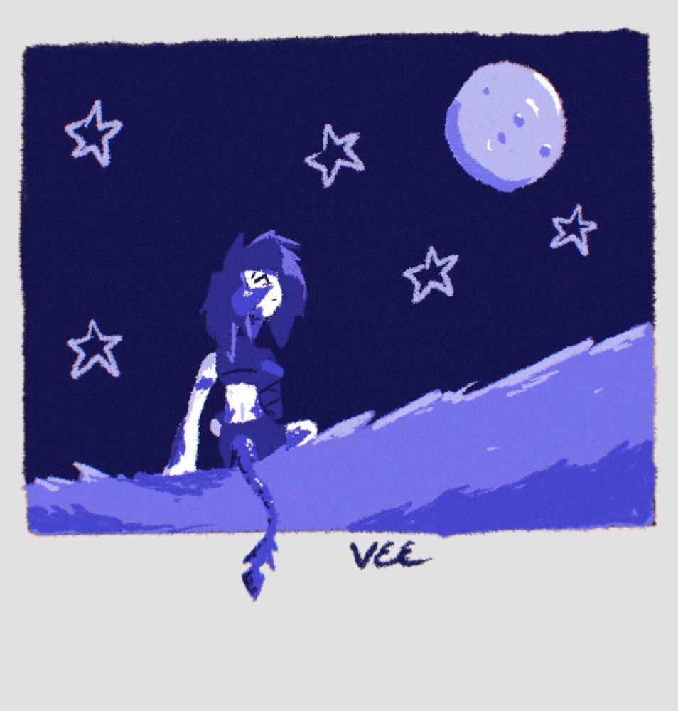 Nevi sits on a roof looking at the moon