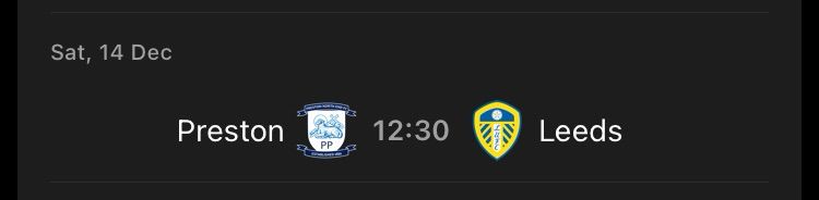 Preston v Leeds United, Sat 14th December 12:30pm