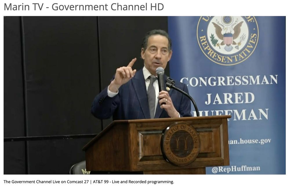 Screenshot of Jamie Raskin at a podium, speaking at Congressman Jared Huffman's town hall.