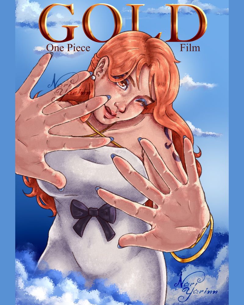 Nami from One piece Gold film posing for a magazine cover