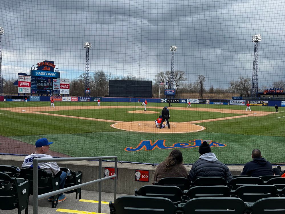 Blade Tidwell of the Syracuse Mets throws a pitch in a game against the Buffalo Bisons. 
