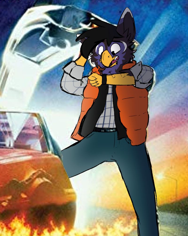 my fursona drawn over the cover art for Back to the Future