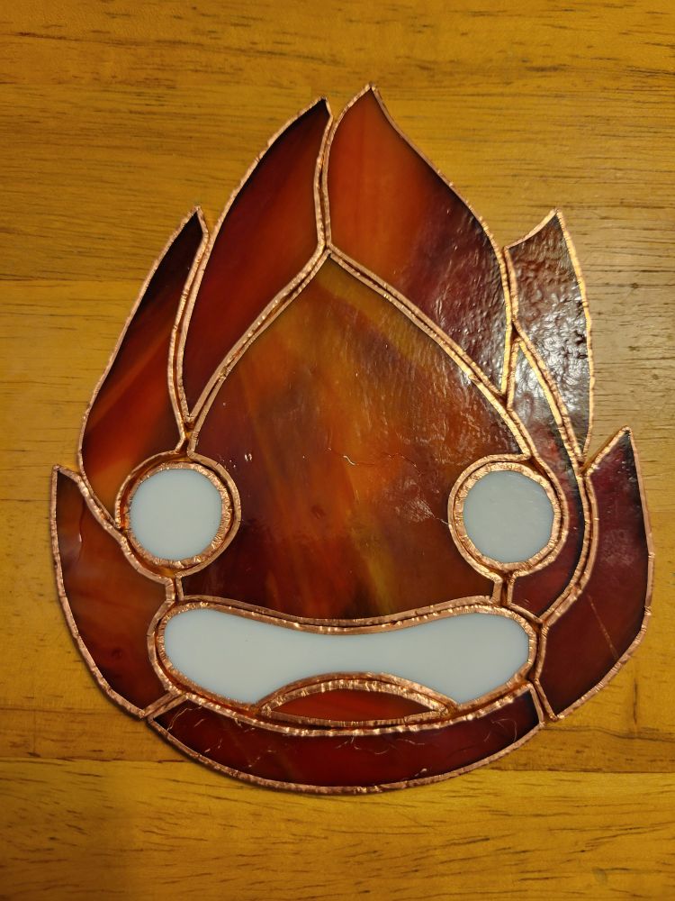 Calcifer stained glass piece in progress