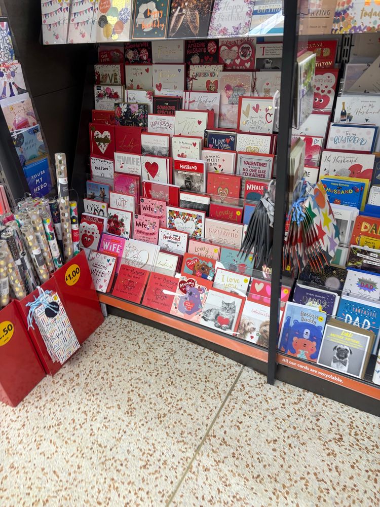  Card display containing valentines cards