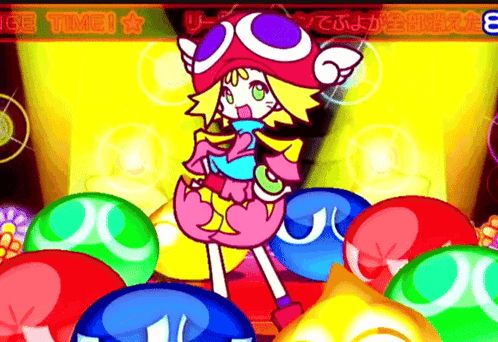 a girl in a pink dress is surrounded by colorful balls in a video game that says ice time