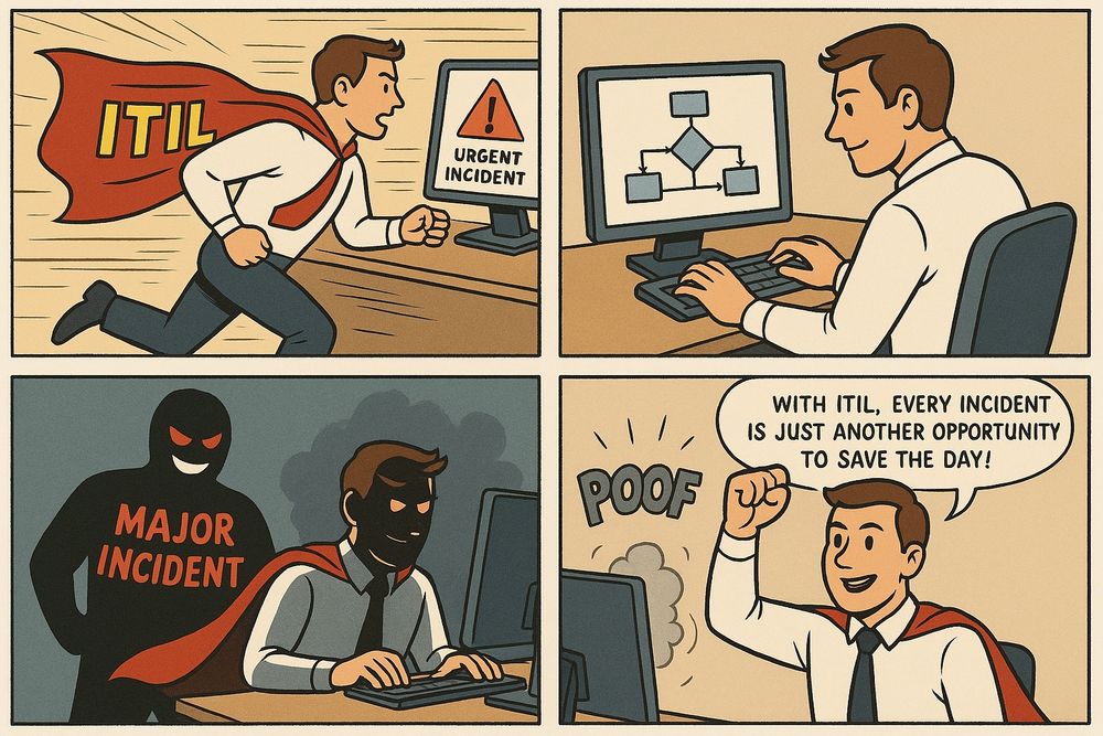The 4 Panels Comic shows how ITIL can save the day managing Major Incidents.