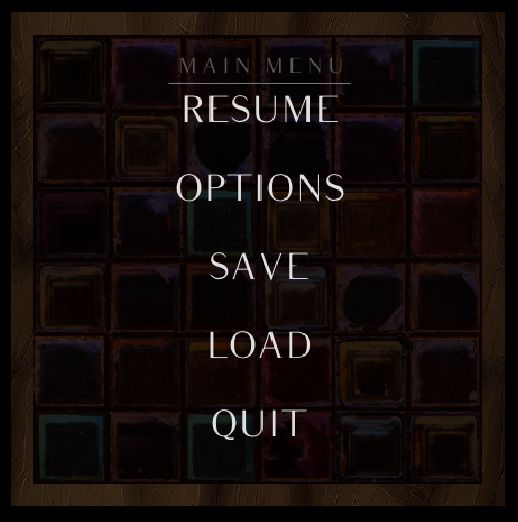 HUD screenshot 3 from the game "... De Miedo": it shows the Main menu, with the primary game options on display. Resume, Options, Save, Load and Quit are shown.