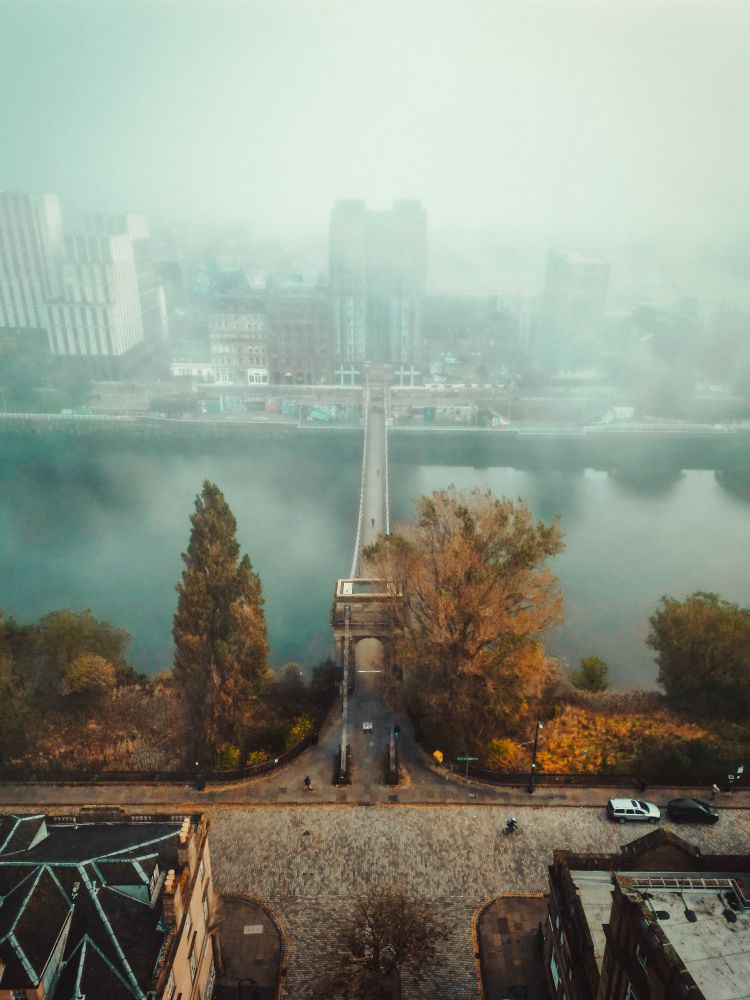River Clyde facing the Glasgow city centre in fog