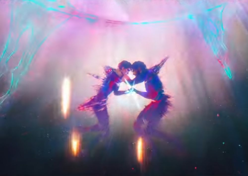 Viktor ans Jayce from Arcane in the aether forehead touching to fix reality 