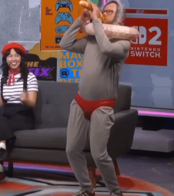 the voice actor for monoco in a speedo playing jazz on a baugette