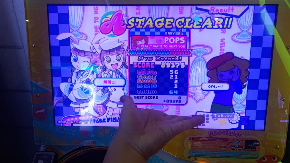 me being kinda confused at how i misclicked on this song.
(My hand in front of a popn machine screen)
(also i kinda don't really use alt text for these so if one appears, it's probably because something other than the result screen is on it)
(and also sorry for putting way too much text)
(nah fuck it djsshsjdfodkrhkwnahdjdbdhbetjdhdibrjwbdidnfokfnsjduebdjdnfhodjeiebdidbdidj)