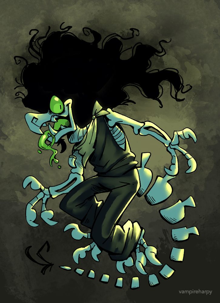 a drawing of a skeleton lizard character