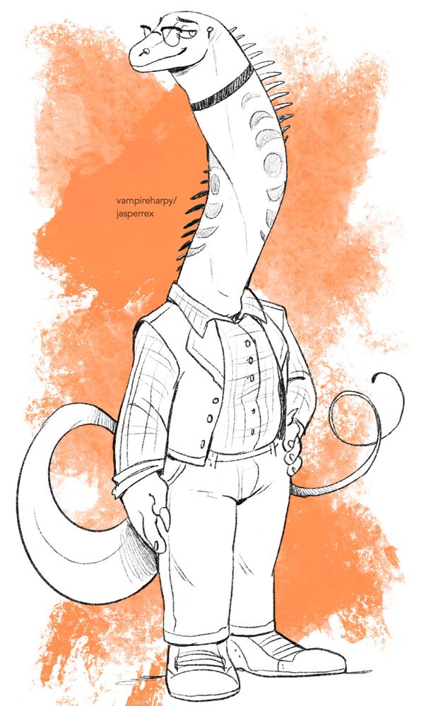 an anthropomorphic drawing of a Diplodocus