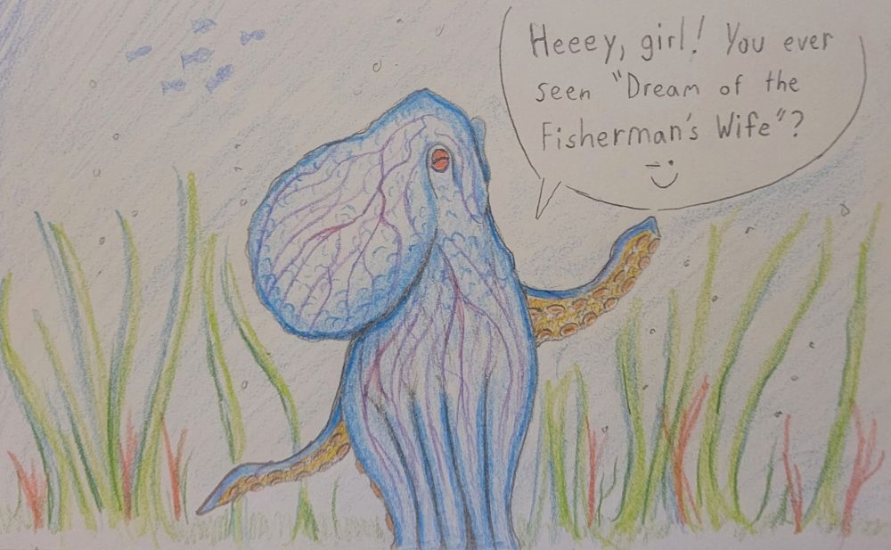 A cheerful blue octopus initiates a conversation