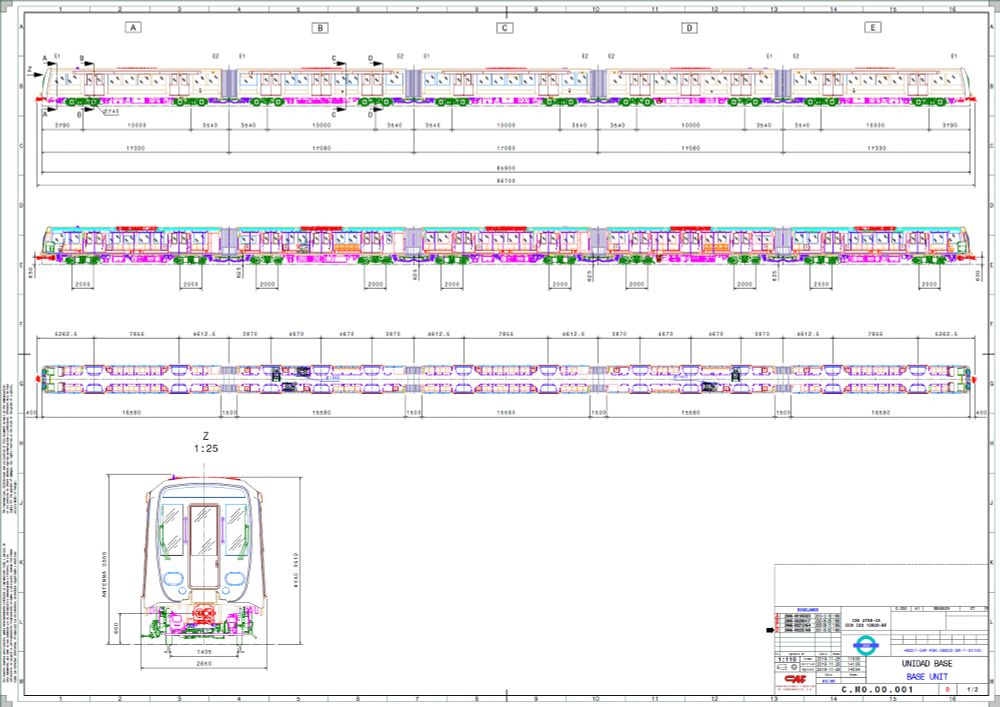 Technical drawing of B23 rolling stock for the DLR