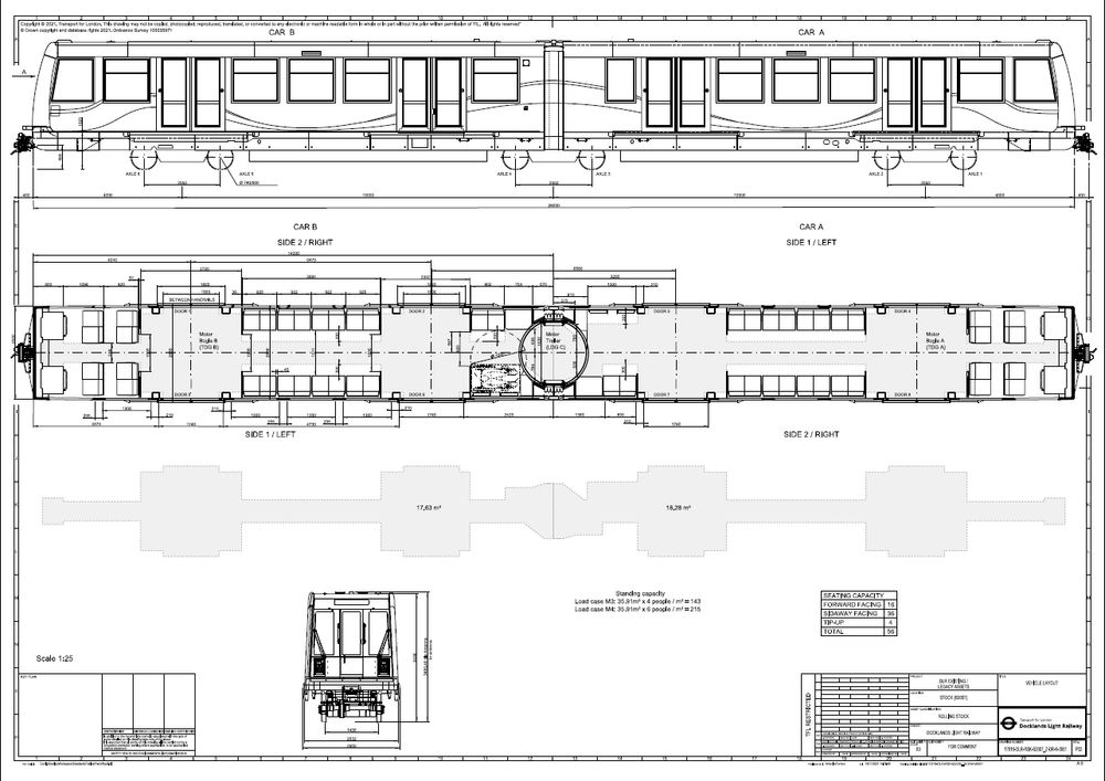 Technical drawing of B07 rolling stock for the DLR