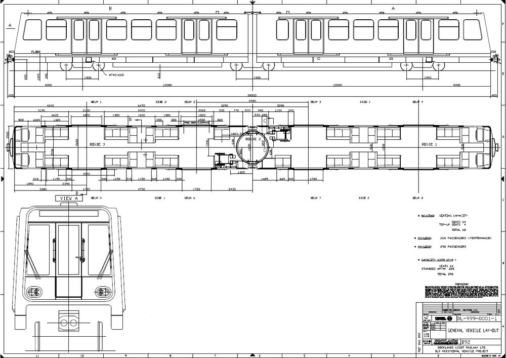 Technical drawing of B92 rolling stock for the DLR