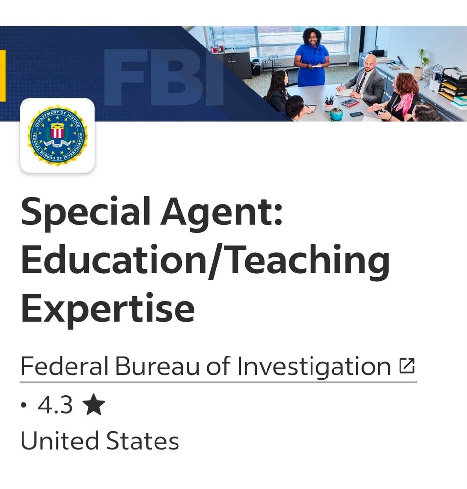 This screen shot from Indeed job website is for the FBI hiring special agents with education and teaching experience 