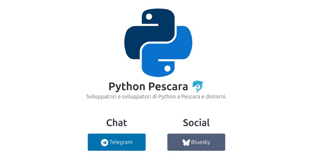 Screenshot della parte iniziale della pagina web di Python Pescara in versione chiara