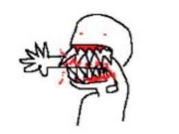 Meme of stick figure guy gnawing on their own arm 