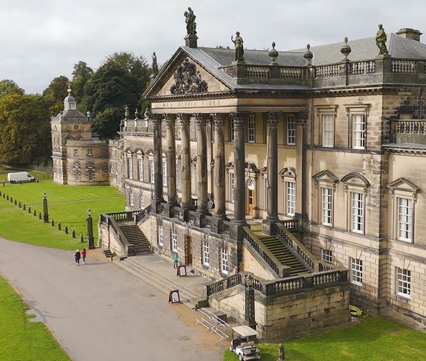 An exterior photograph of the front elevation of Wentworth Woodhouse stately home. 