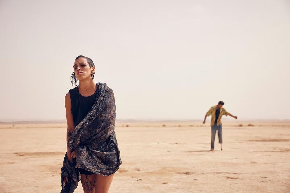 Jade Oukid and Tonin Janvier dance in the Moroccan desert in Oliver Laxe’s SIRÂT.