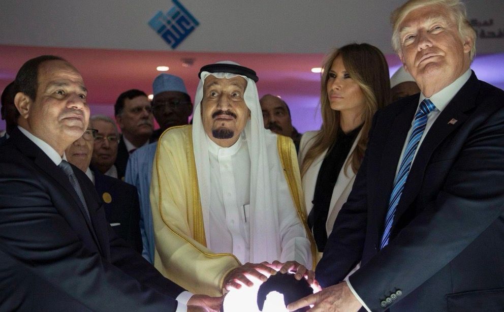 Trump shares glowing orb time with other murderous autocrats. 