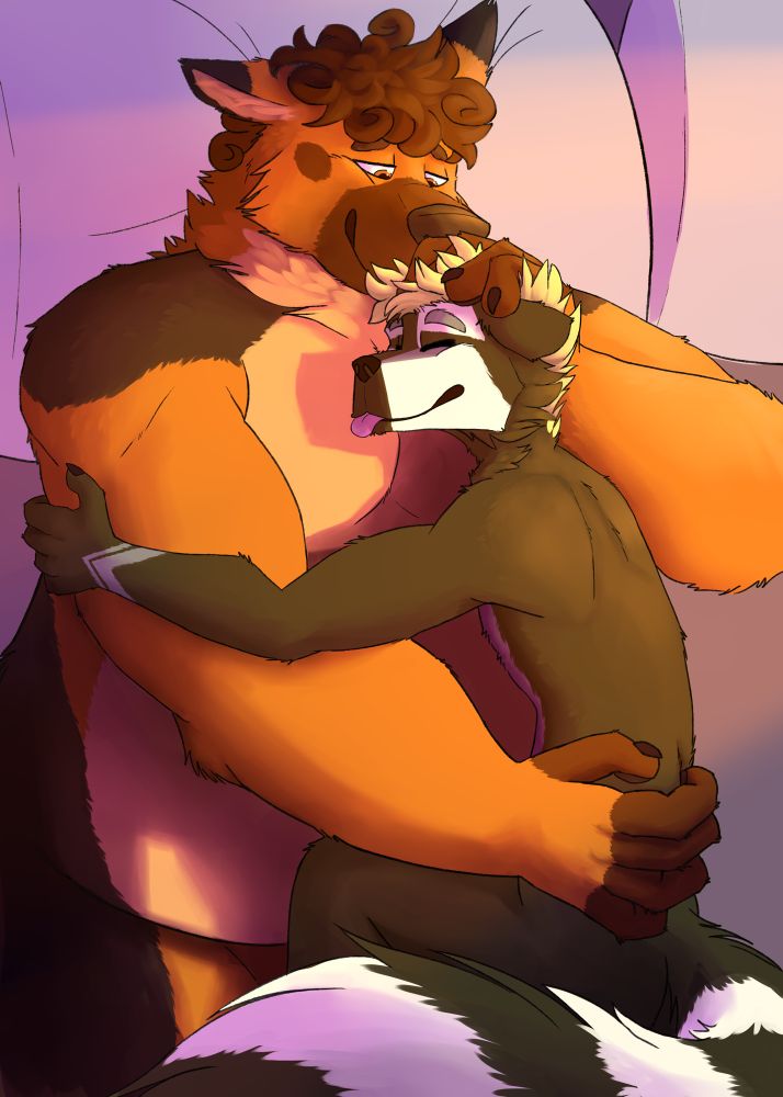 Aldy cuddling with Sopero on the bed 